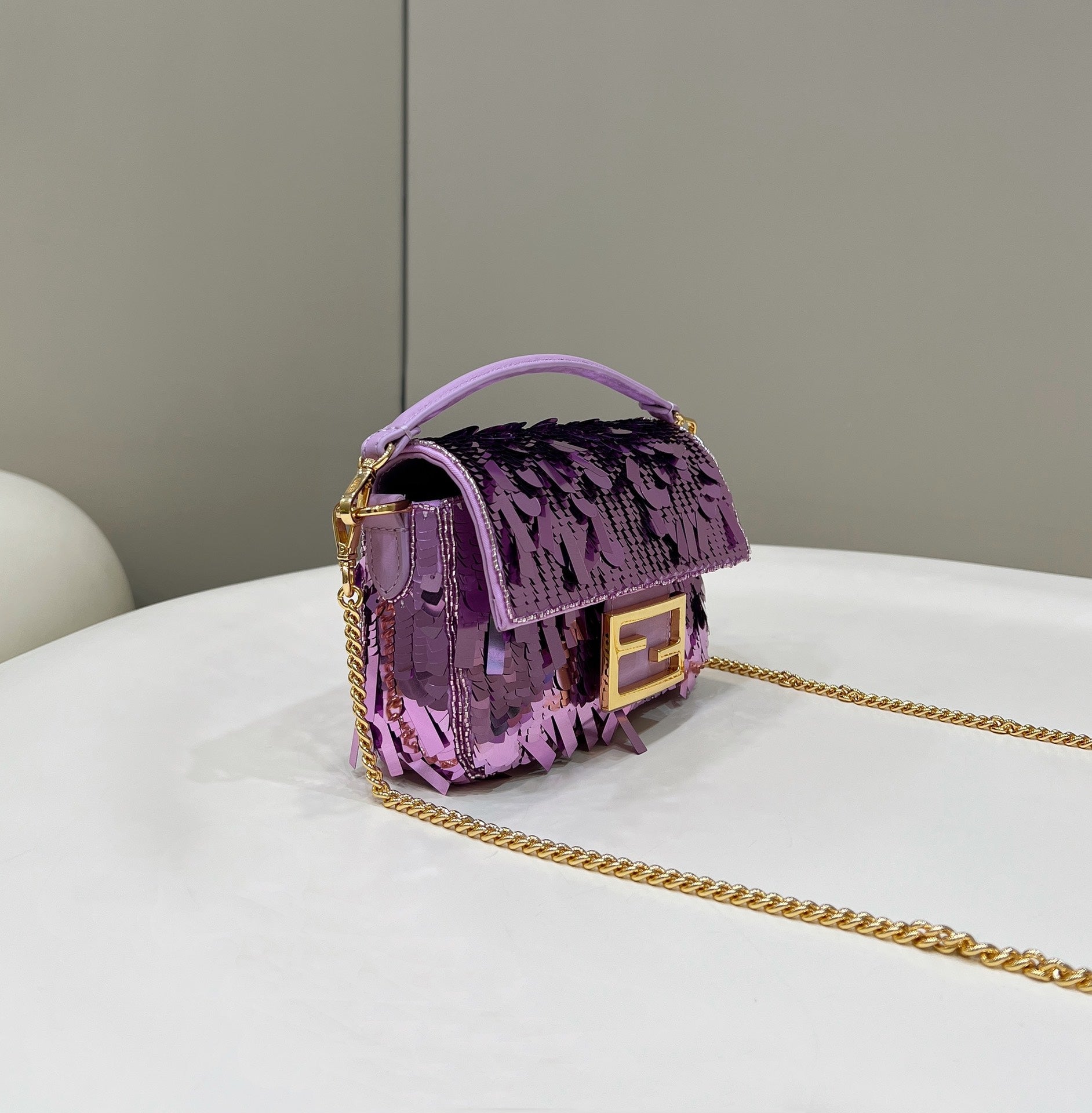 BAGUETTE MINI 19 IN PERIWINKLE PURPLE SEQUINS GOLD HARDWARE mysite