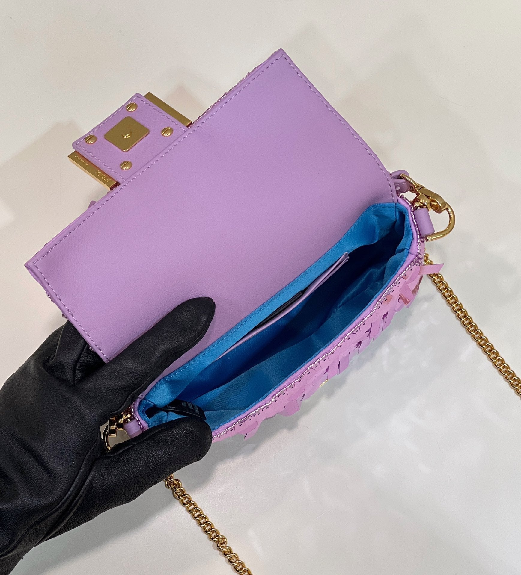 BAGUETTE MINI 19 IN PERIWINKLE PURPLE SEQUINS GOLD HARDWARE mysite