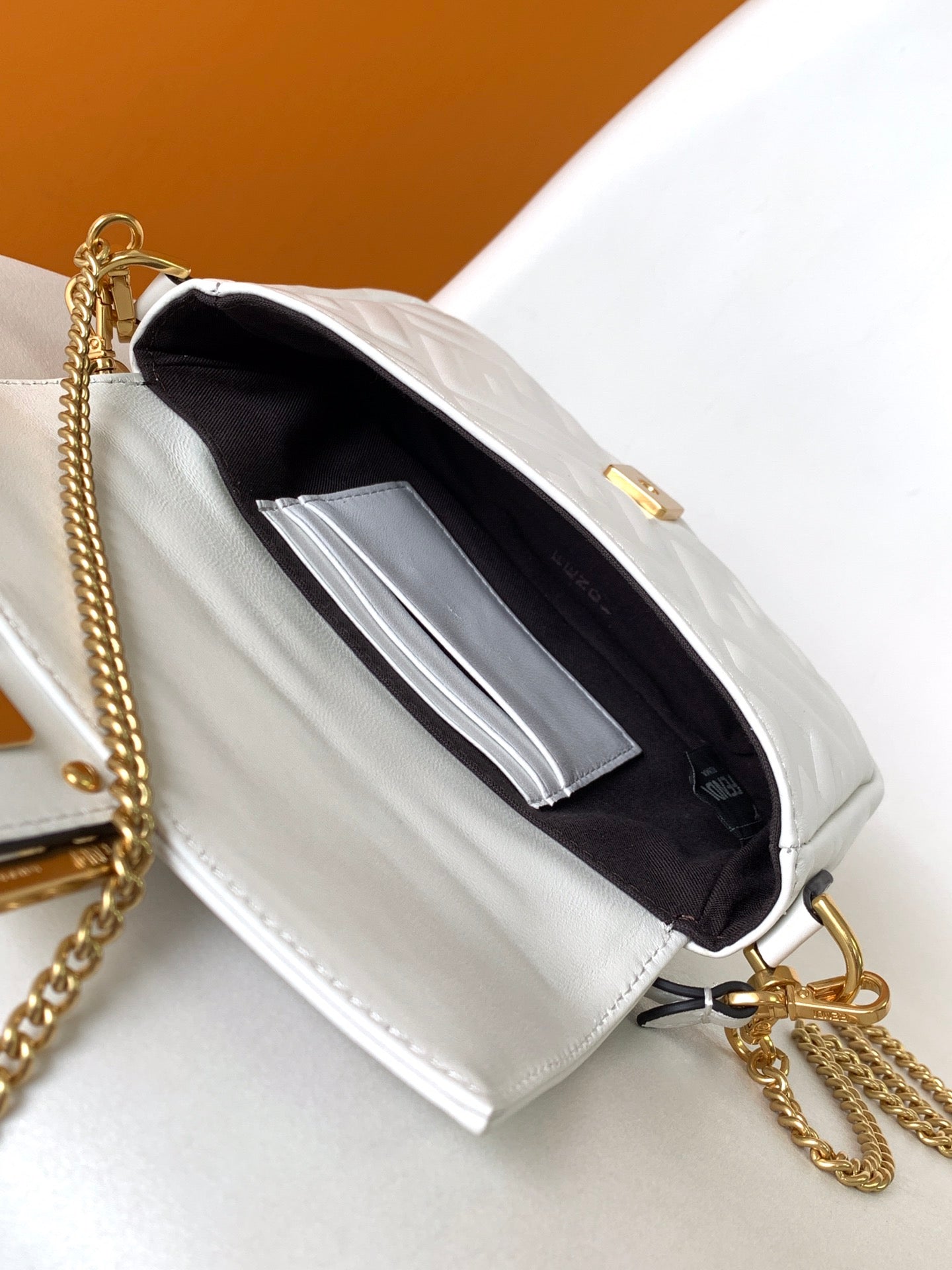 Mini Baguette Bag 20 With FF Motif White Leather Ghw mysite