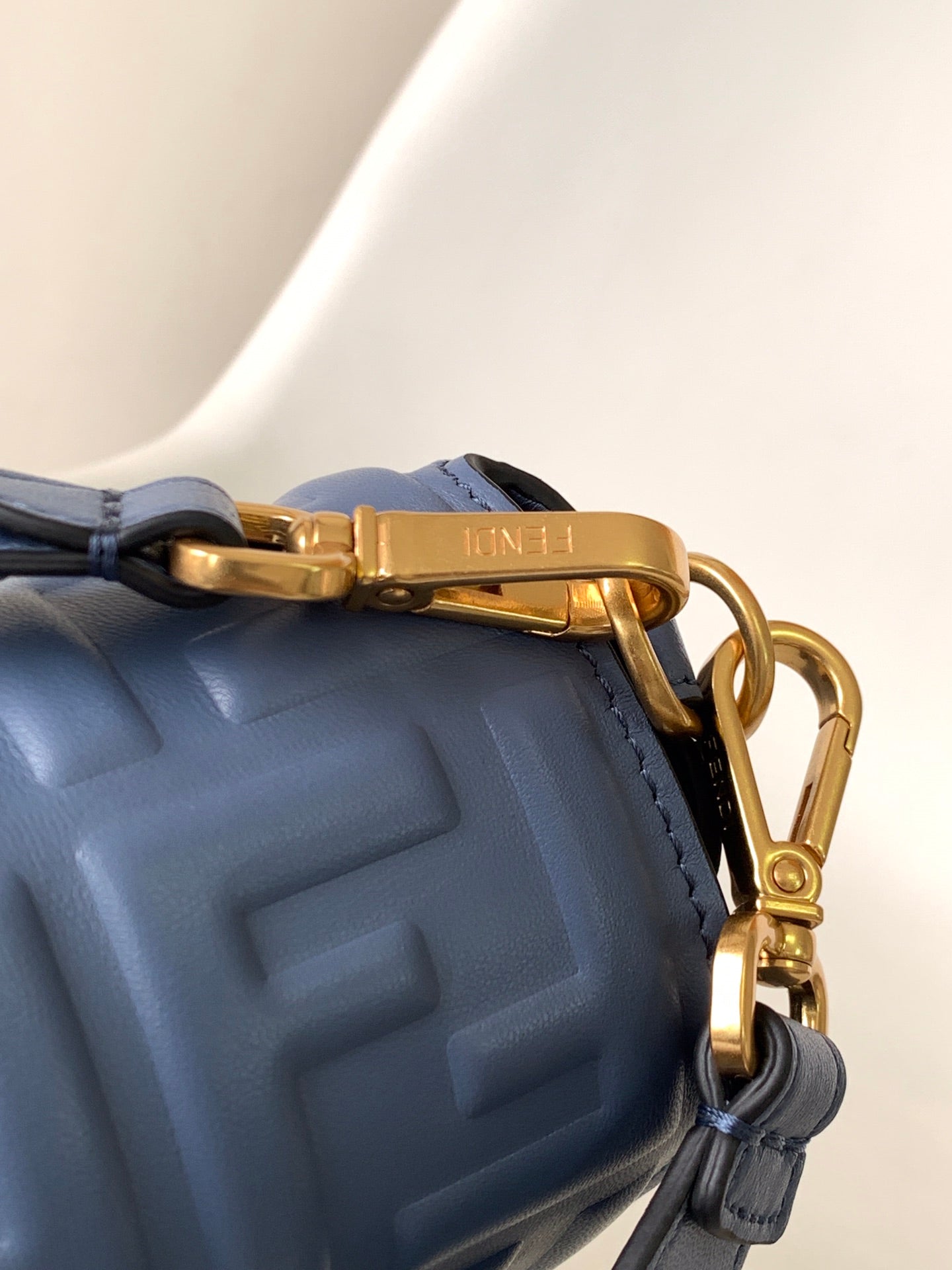 Fend Baguette 27 Bag With FF Motif Blue Leather Ghw mysite