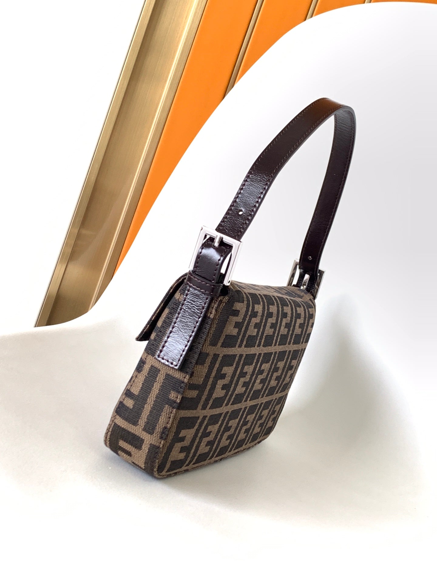 Fend Baguette 27 Shoulder Bag Brown FF Jacquard Fabric Bag Shw mysite