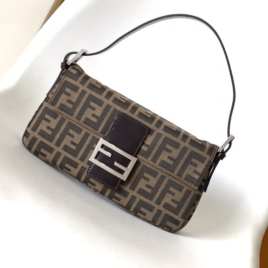 Fend Baguette 27 Shoulder Bag Brown FF Jacquard Fabric Bag Shw mysite