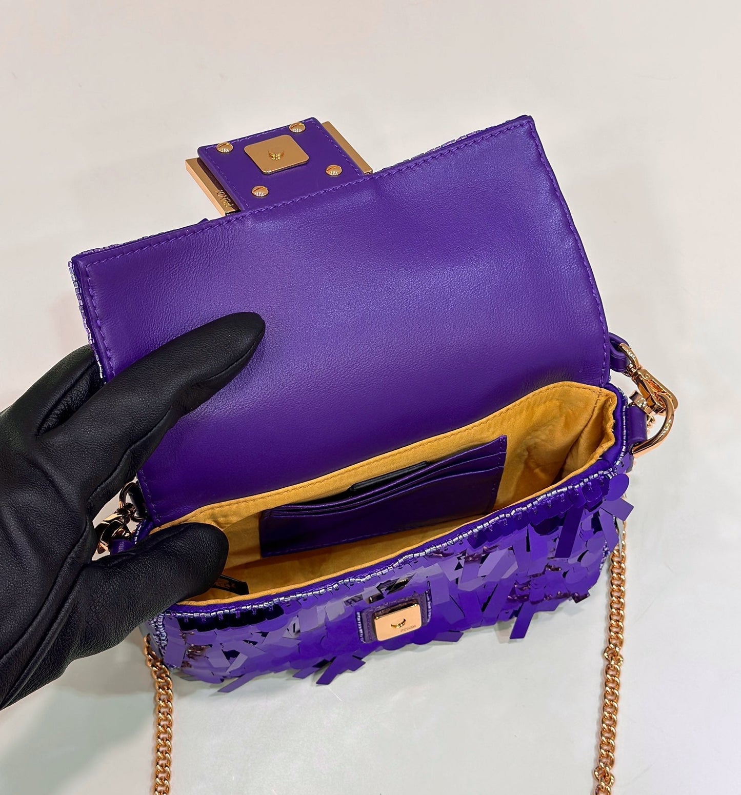 BAGUETTE MINI 19 IN GRAPE JELLY SEQUINS GOLD HARDWARE mysite