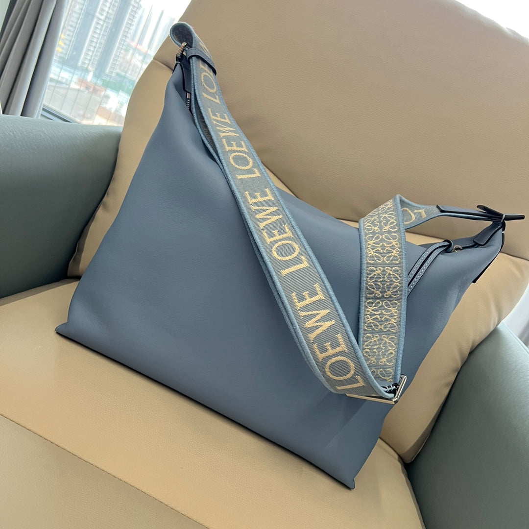 Loew Unisex Cubi Shoulder Crossbody Zipper Commuter Tote Bag Blue smooth calfskin mysite