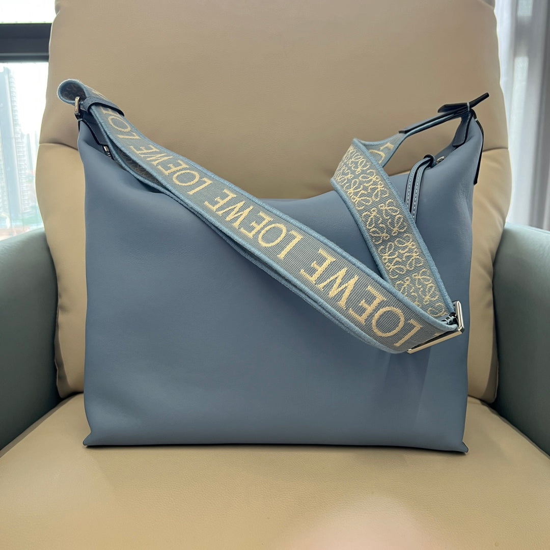 Loew Unisex Cubi Shoulder Crossbody Zipper Commuter Tote Bag Blue smooth calfskin mysite