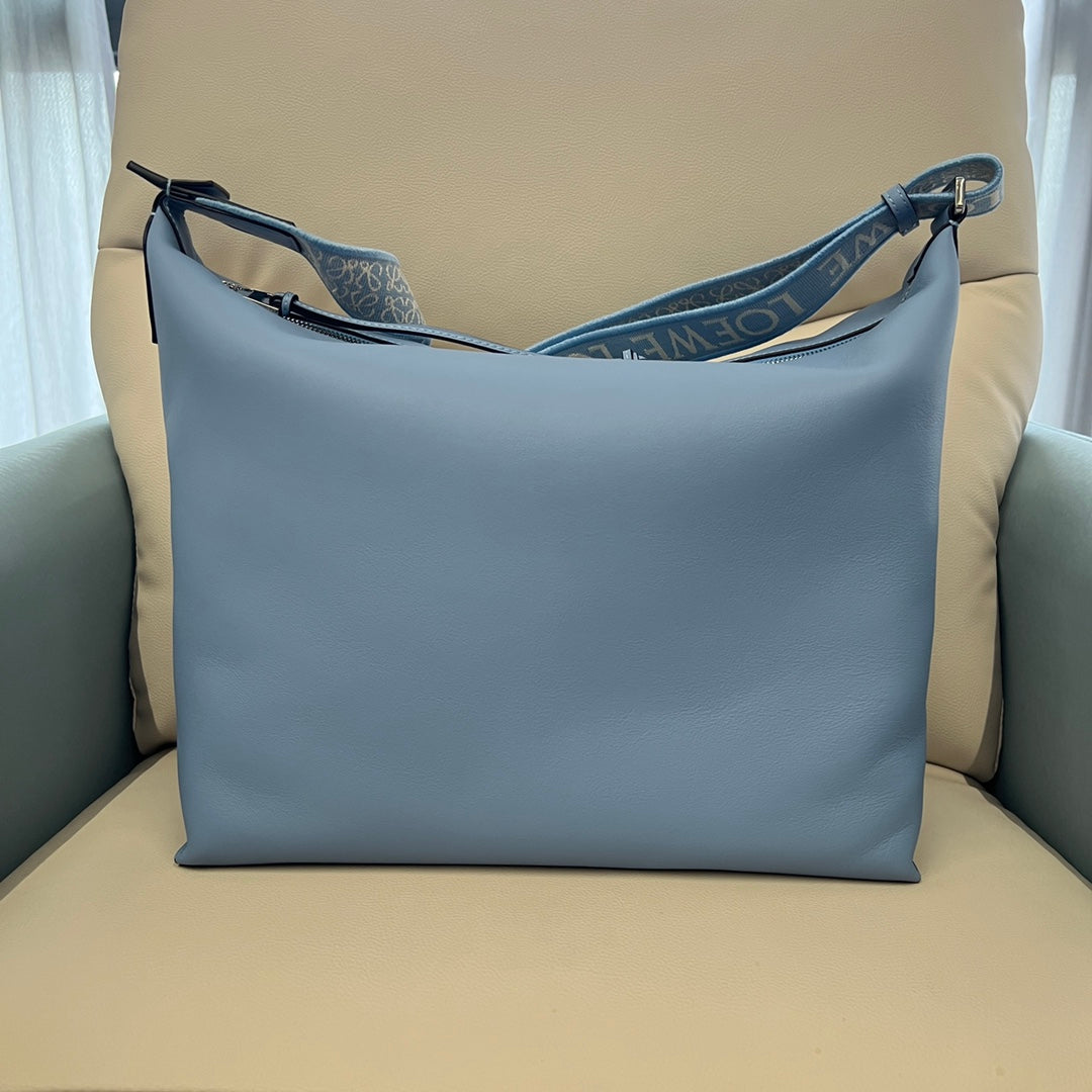 Loew Unisex Cubi Shoulder Crossbody Zipper Commuter Tote Bag Blue smooth calfskin mysite