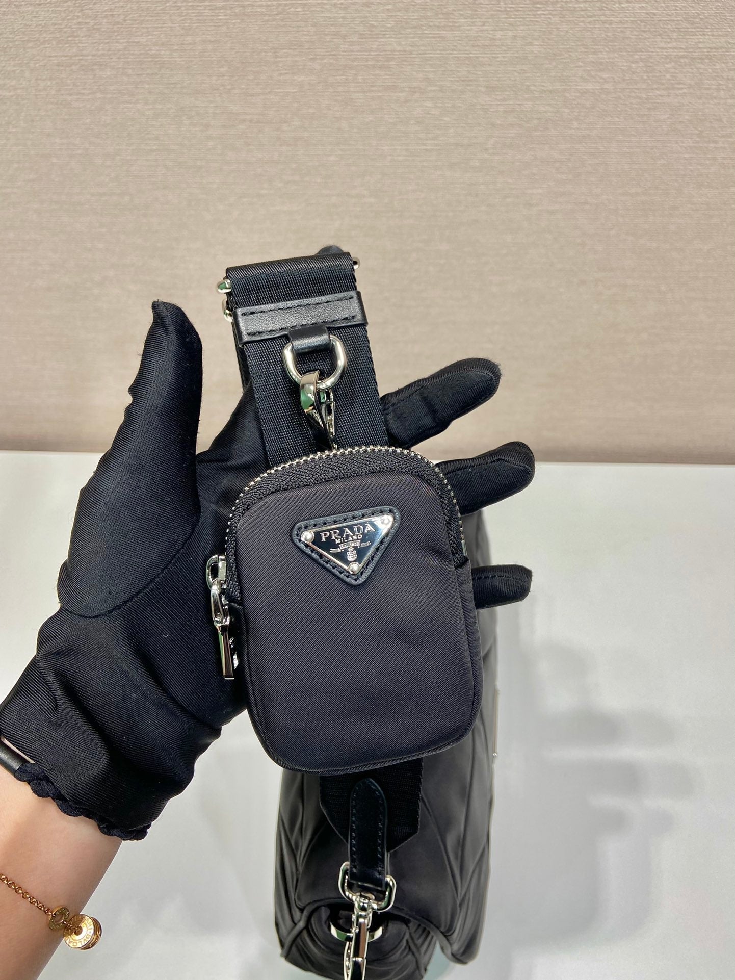 MEDIUM FLAP BAG 24 IN BLACK TRIANGULAR QUILTED PATTERN RE-NYLON mysite