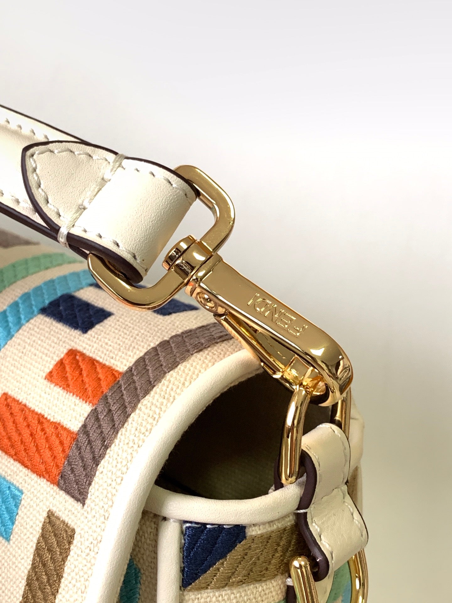 Fend Baguette White and Multicolour Canvas Bag 27 with FF Embroidery Ghw mysite