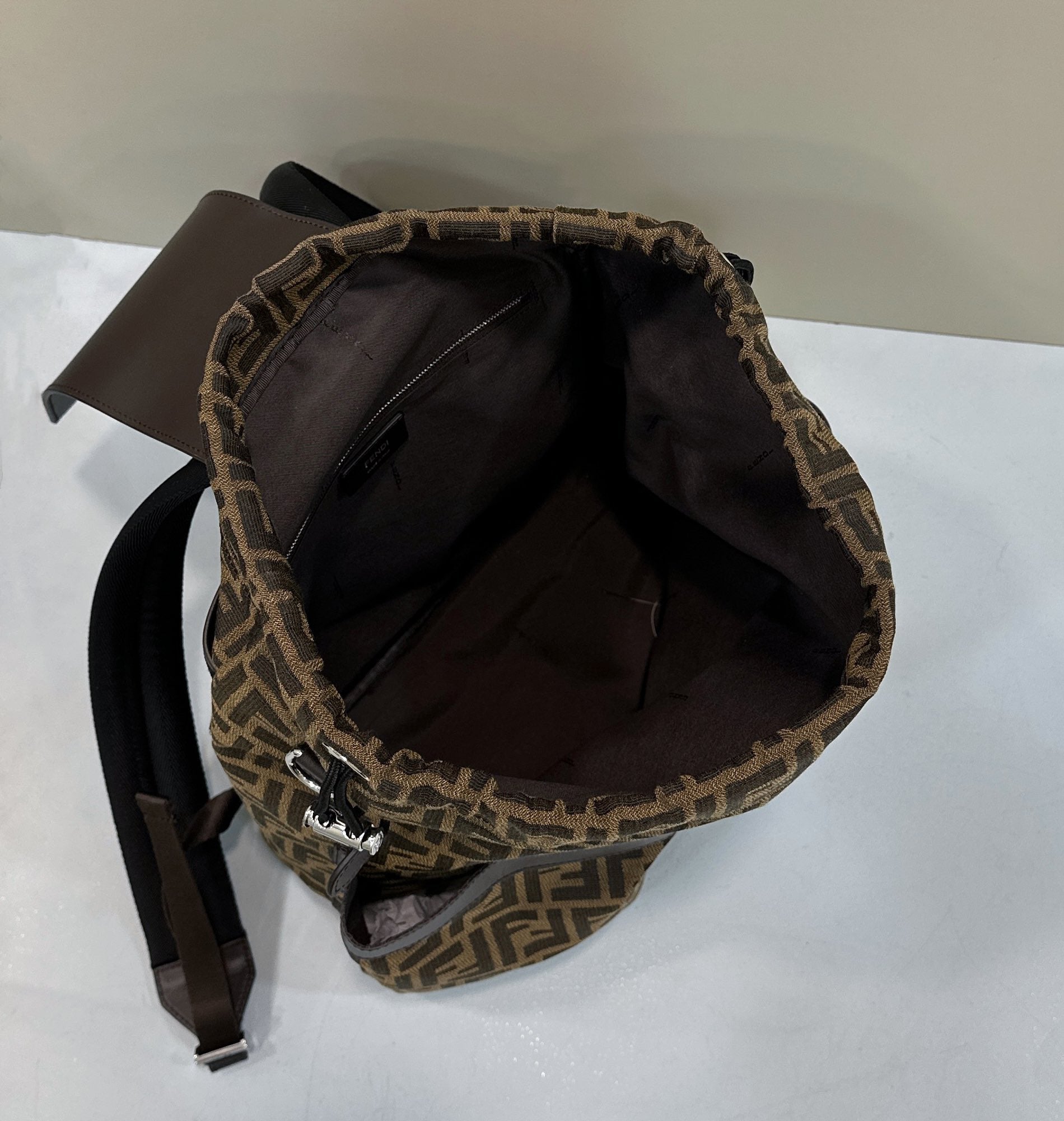 FENDI STRIKE 41 MEDIUM FF MOCHA BROWN JACQUARD FABRIC BACKPACK mysite