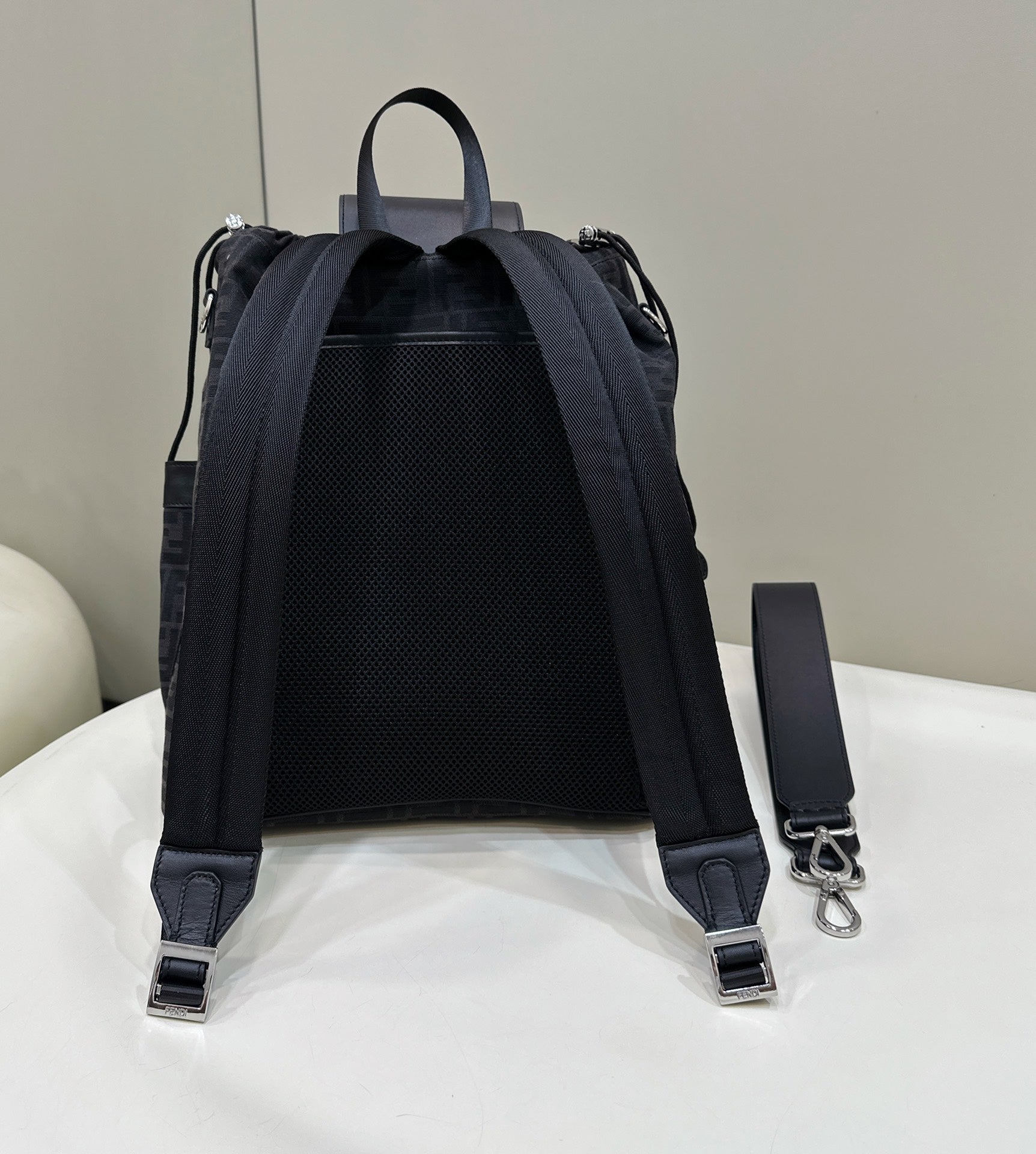 FENDI STRIKE 41 MEDIUM FF BLACK JACQUARD FABRIC BACKPACK mysite