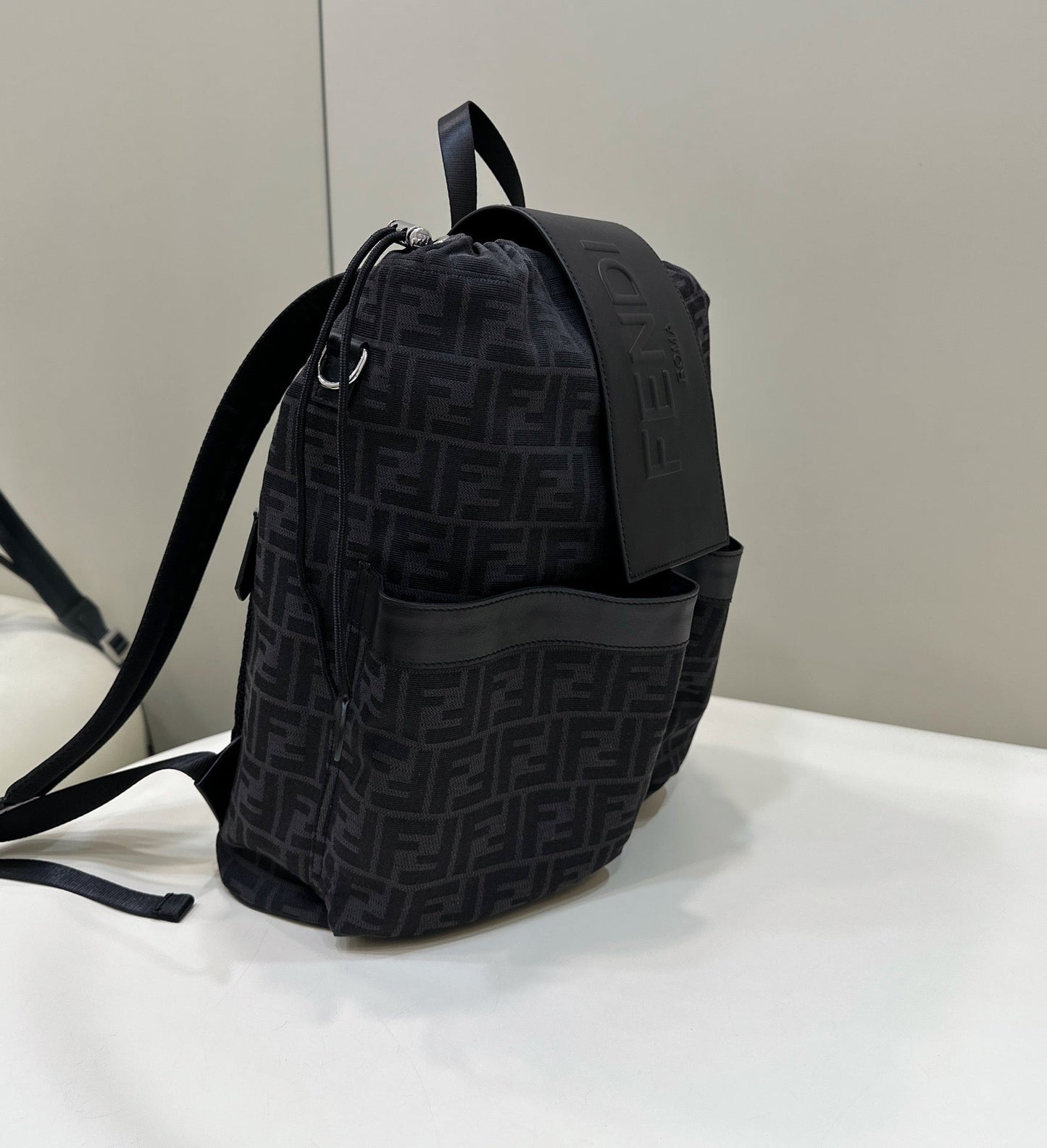 FENDI STRIKE 41 MEDIUM FF BLACK JACQUARD FABRIC BACKPACK mysite