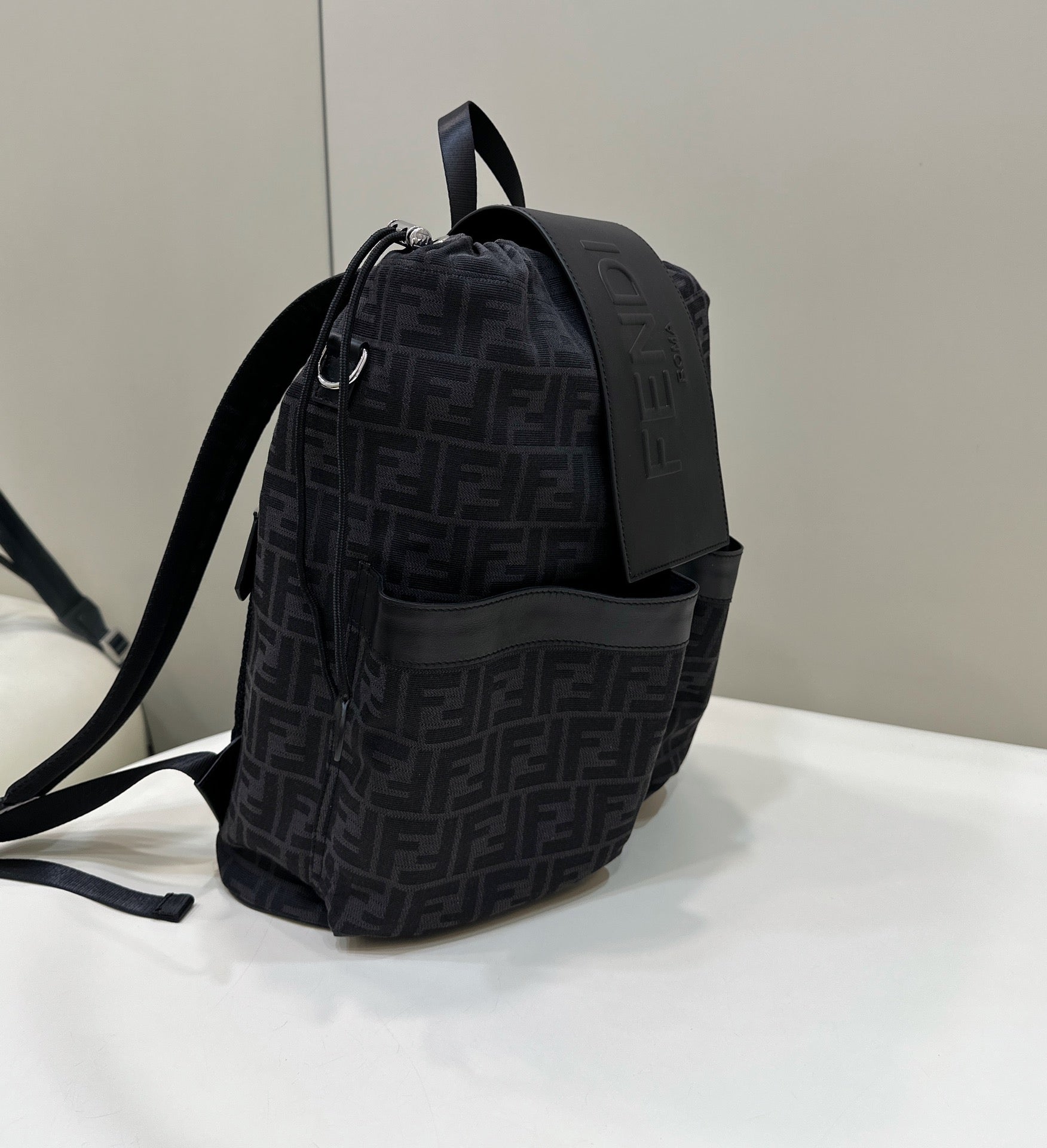 FENDI STRIKE 41 MEDIUM FF BLACK JACQUARD FABRIC BACKPACK mysite