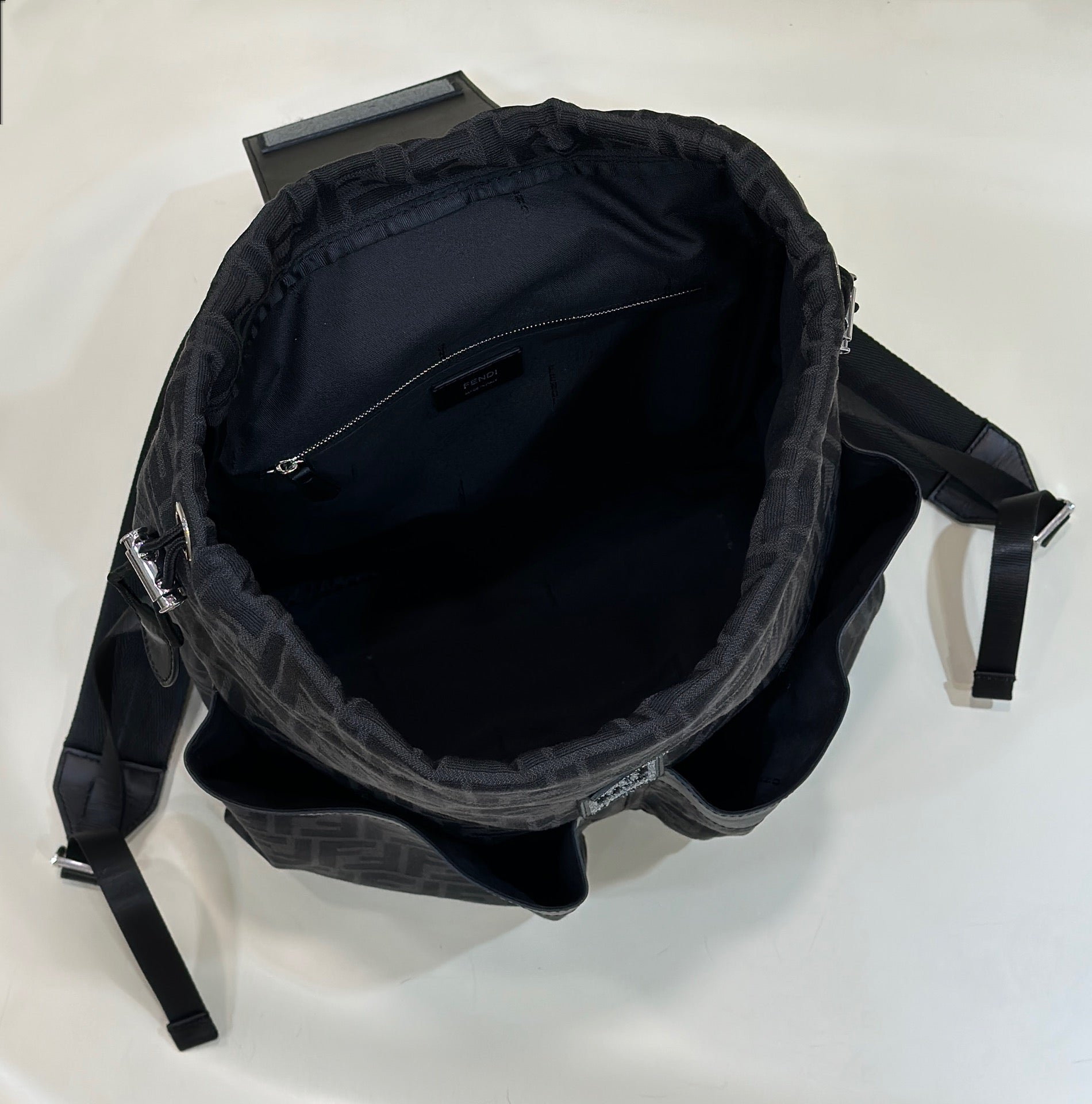 FENDI STRIKE 41 MEDIUM FF BLACK JACQUARD FABRIC BACKPACK mysite