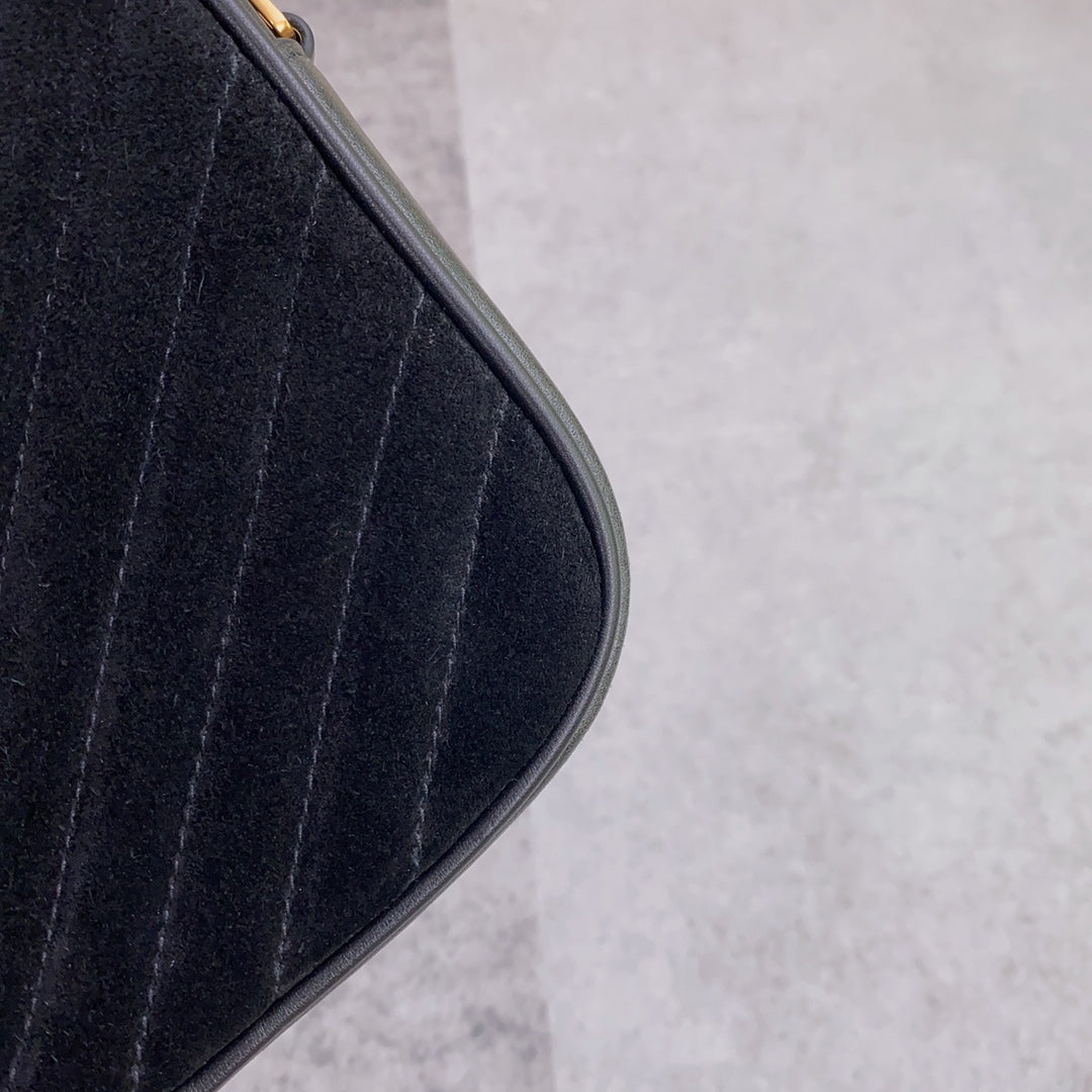 LOU CAMERA BAG 23 IN BLACK SUEDE AND CALFSKIN TRIM mysite