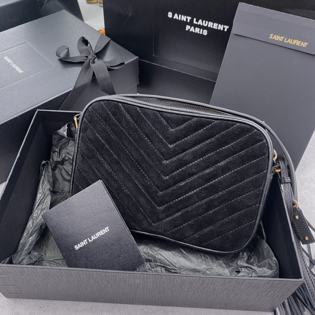 LOU CAMERA BAG 23 IN BLACK SUEDE AND CALFSKIN TRIM mysite