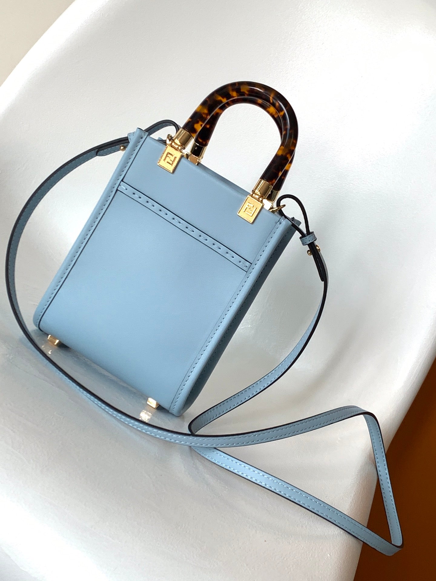 Fend Mini Sunshine Shopper Bag 18 Blue Leather mysite