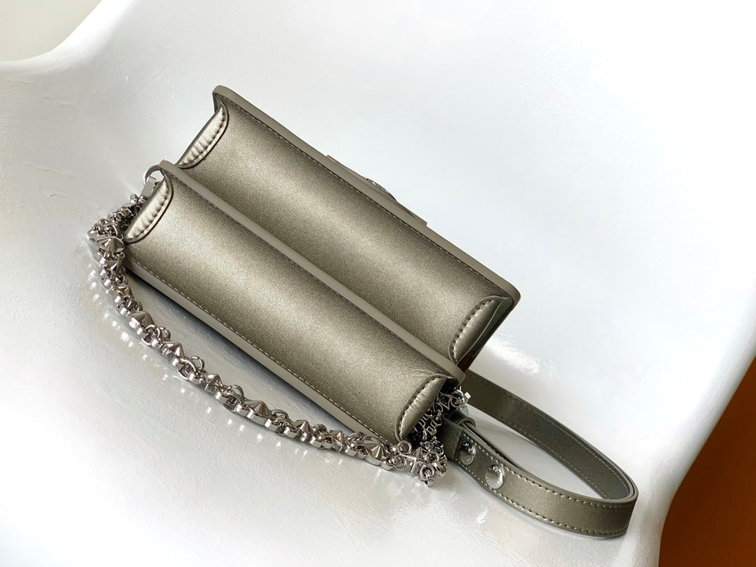 LV Dauphine Bag 20cm Metallic Sliver Monogram Embossed Cafskin mysite