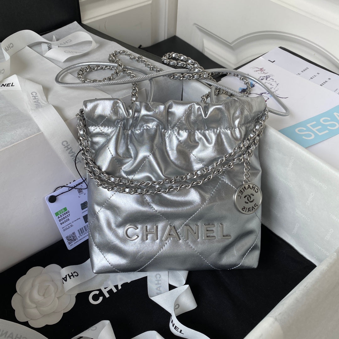 CC 24S Hobo 22 Bag 20cm Silver Metalic Lambskin mysite
