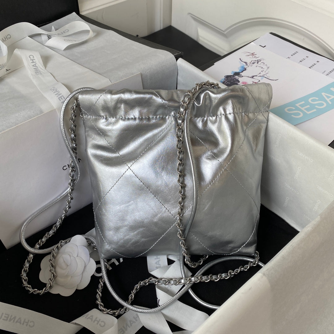 CC 24S Hobo 22 Bag 20cm Silver Metalic Lambskin mysite