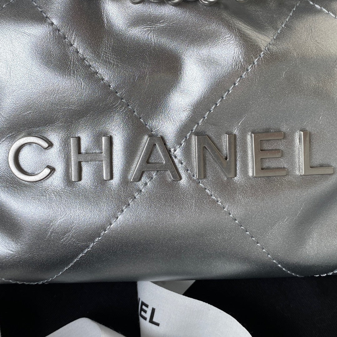 CC 24S Hobo 22 Bag 20cm Silver Metalic Lambskin mysite