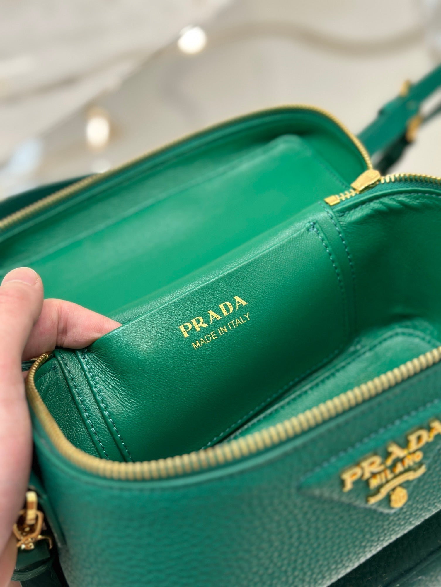 VANITY CASE 18 IN EMERALD GREEN GRAINED CALFSKIN GOLD HARDWARE mysite