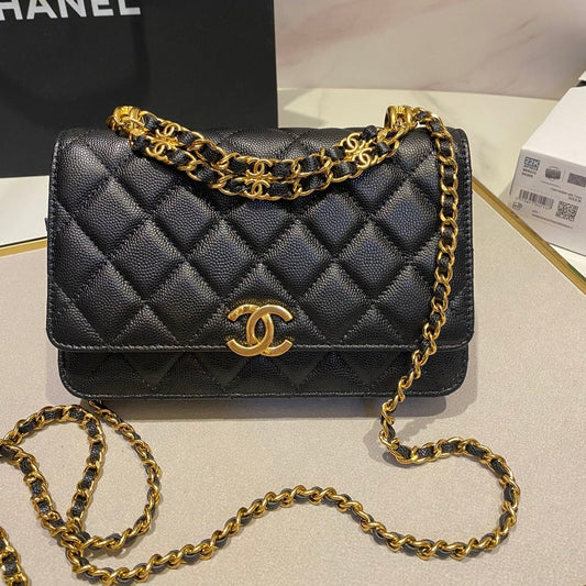 CC 24K Woc 19cm Black Grained Calfskin Gold Hardware mysite
