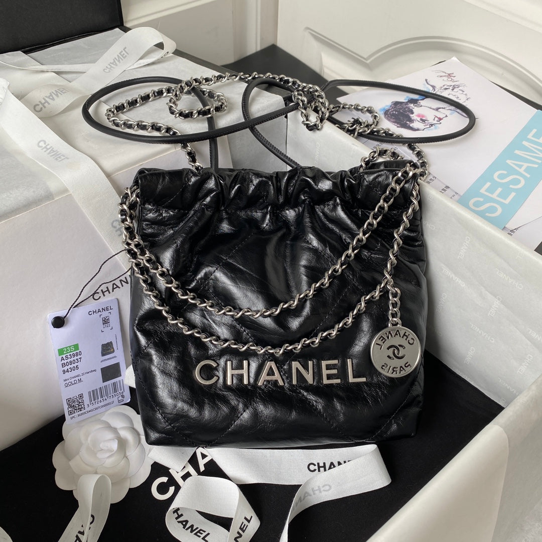 CC 24S Hobo 22 Bag 20cm Black Aged Lambskin mysite