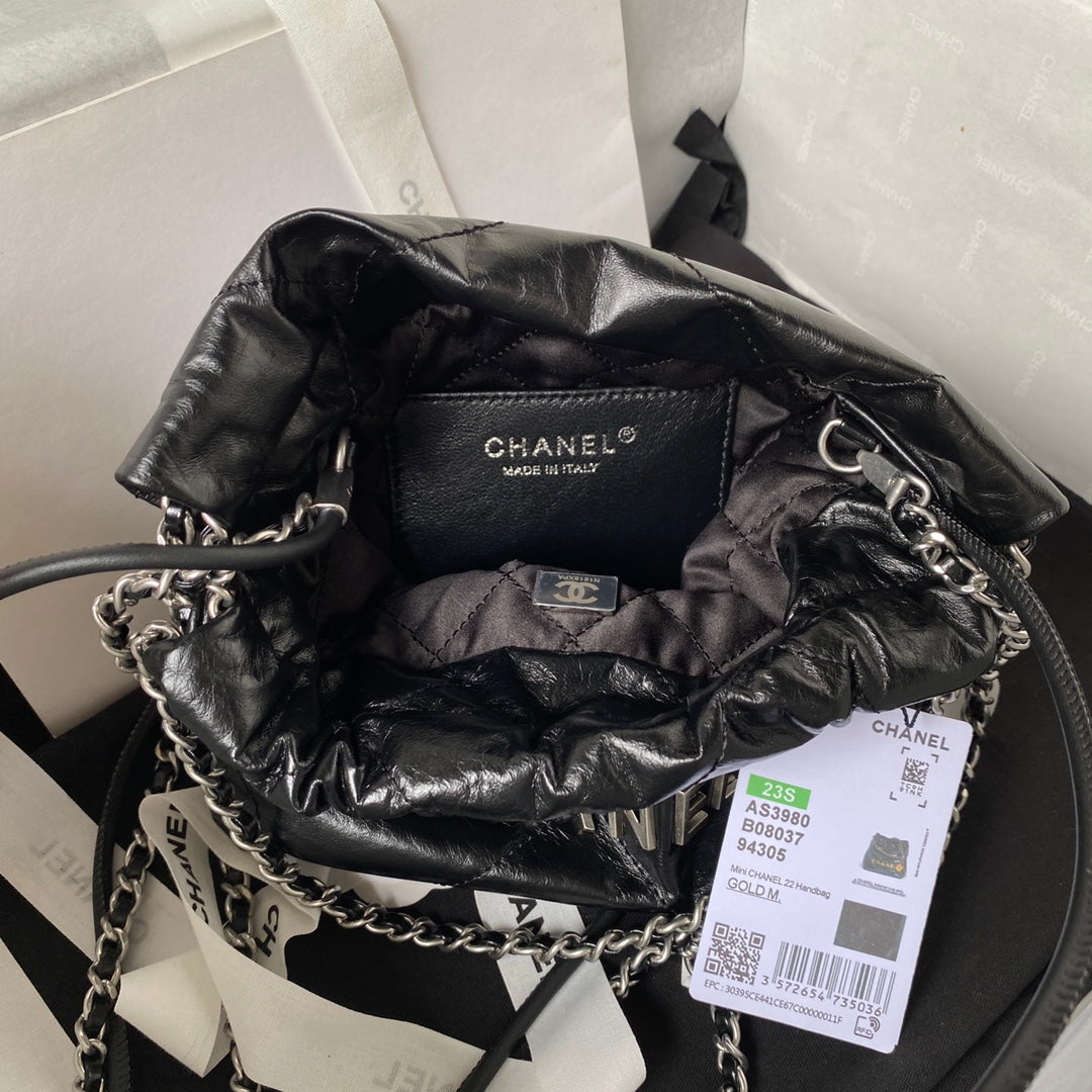 CC 24S Hobo 22 Bag 20cm Black Aged Lambskin mysite