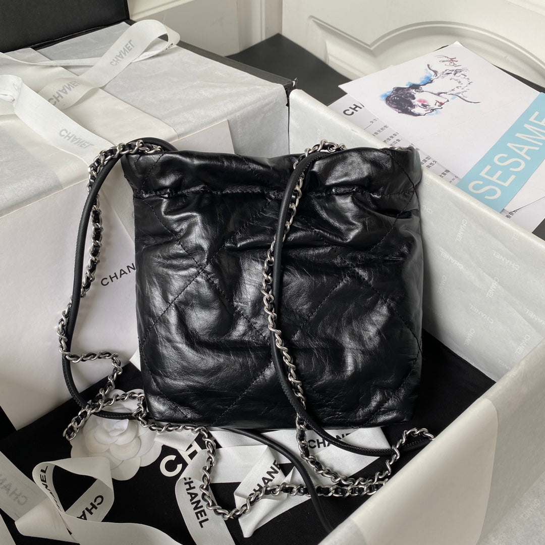 CC 24S Hobo 22 Bag 20cm Black Aged Lambskin mysite