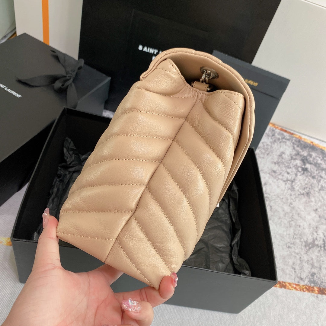 LOULOU MEDIUM 32 BEIGE QUILTED LEATHER SILVER HARDWARE mysite