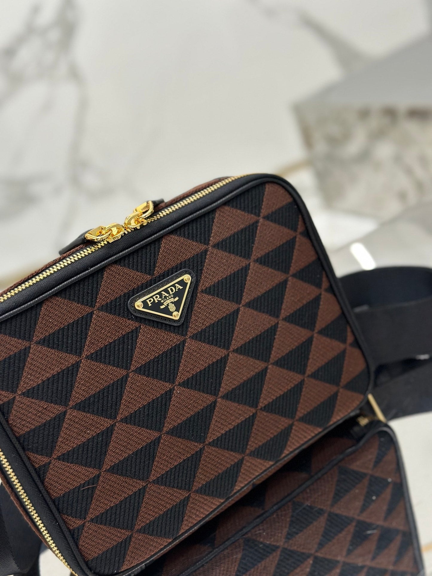 MESSENGER BAG 22 IN BLACK AND BROWN EMBROIDERED FABRIC GOLD HARDWARE mysite