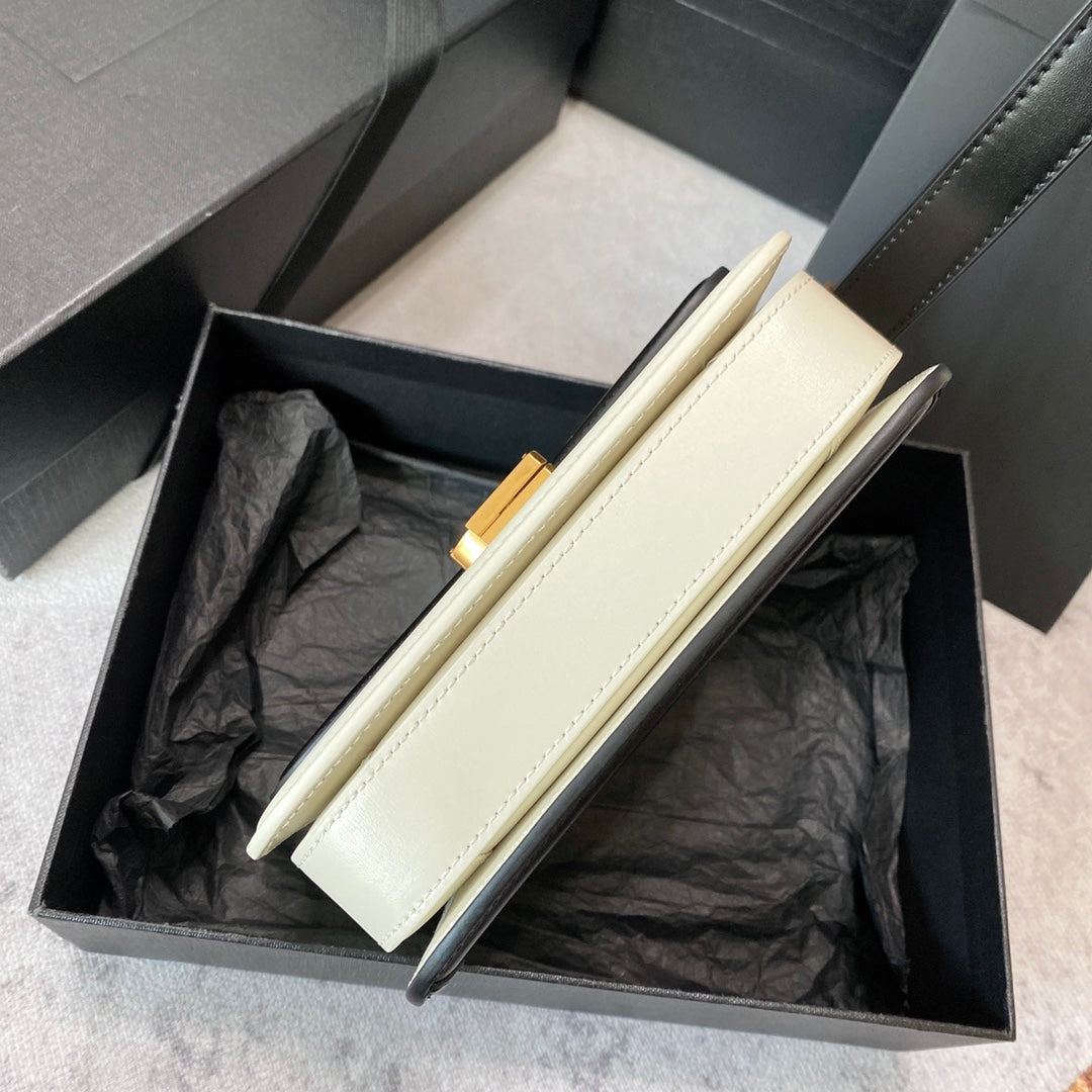 SOLFERINO SMALL SATCHEL 19 IN BLACK MIX WHITE CALFSKIN GOLD LOGO mysite