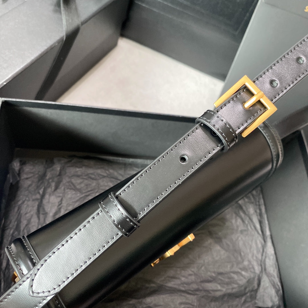 SOLFERINO MEDIUM SATCHEL 23 IN BLACK MIX WHITE CALFSKIN GOLD LOGO mysite