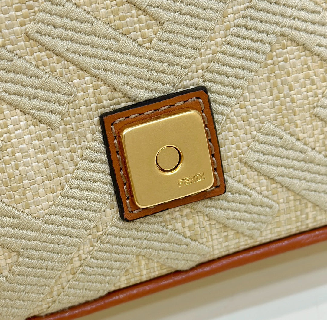 FENDI 19 BAGUETTE BAG IN FLAX YELLOW CANVAS WITH GOLD HARDWARE mysite