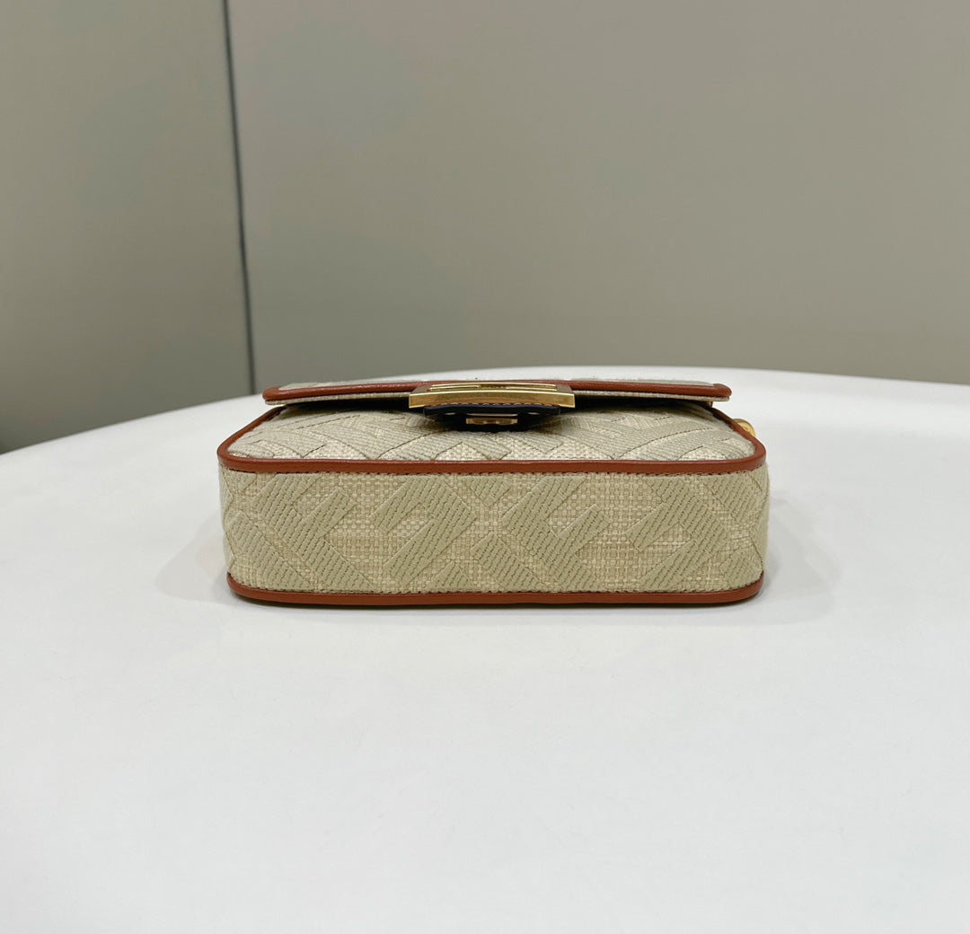 FENDI 19 BAGUETTE BAG IN FLAX YELLOW CANVAS WITH GOLD HARDWARE mysite