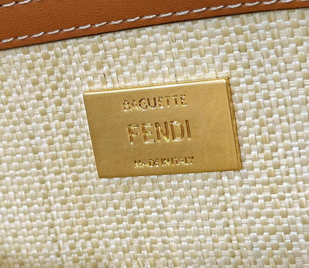 Fend Baguette Tan Beige Canvas Bag 27 with FF Embroidery Ghw mysite