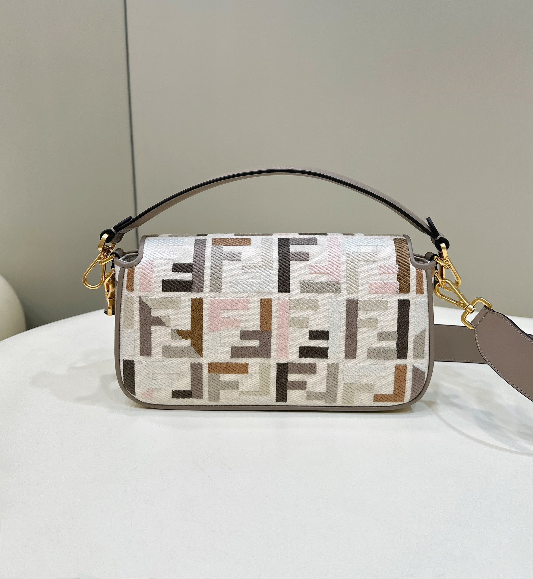 BAGUETTE CANVAS 27 BAG GREY STRAP WITH MULTICOLOUR EMBROIDERY GOLD HARDWARE mysite