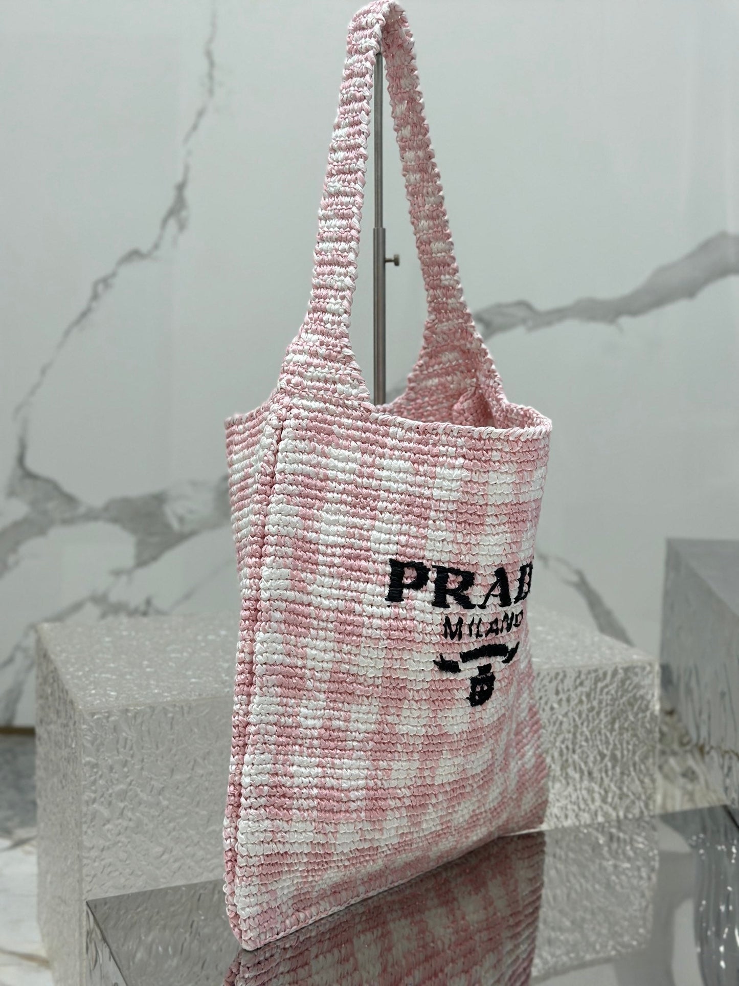 LARGE TOTE BAG 45 IN PINK MIX WHITE AND BLACK WOVEN RAFFIA mysite