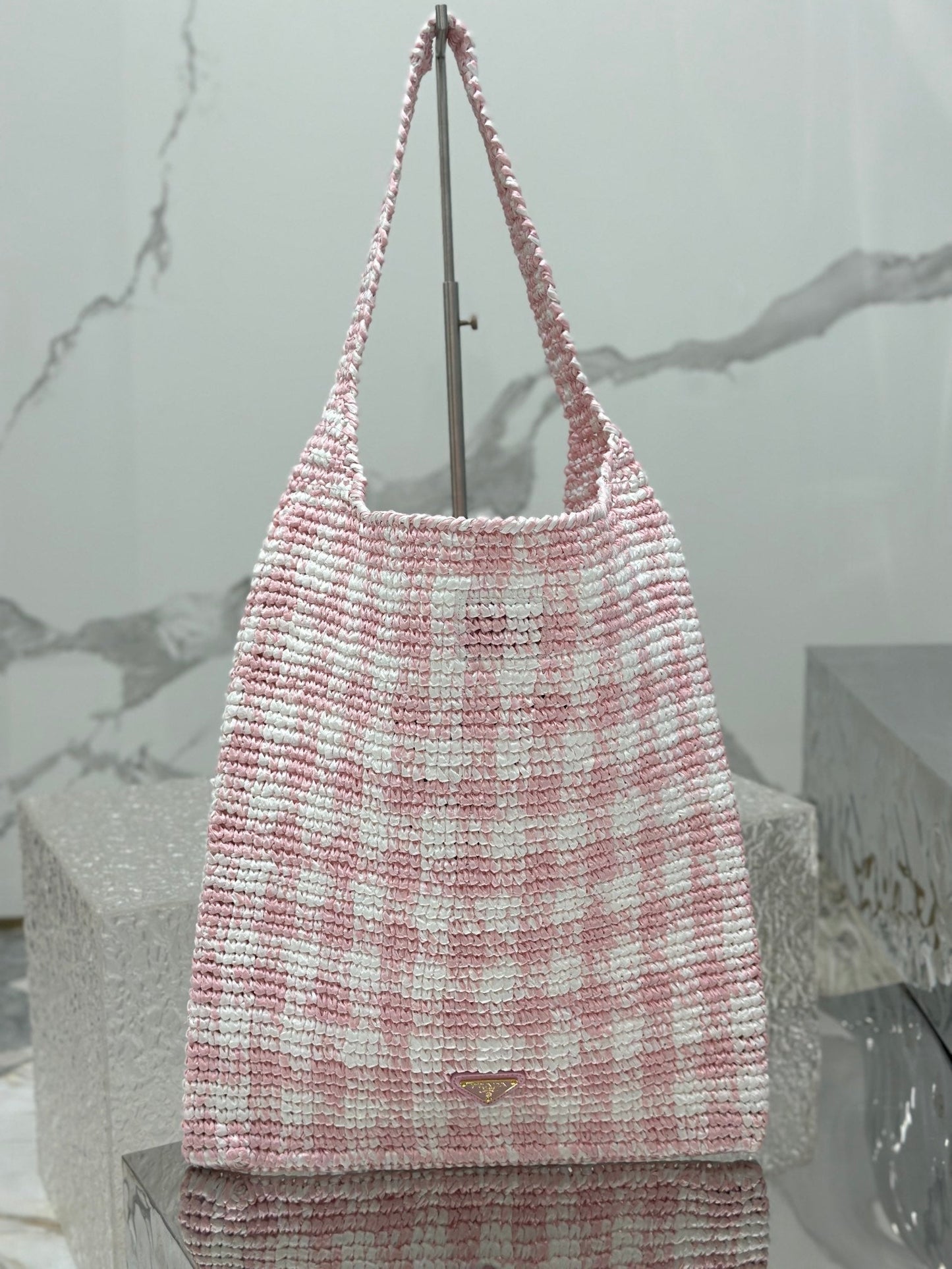LARGE TOTE BAG 45 IN PINK MIX WHITE AND BLACK WOVEN RAFFIA mysite