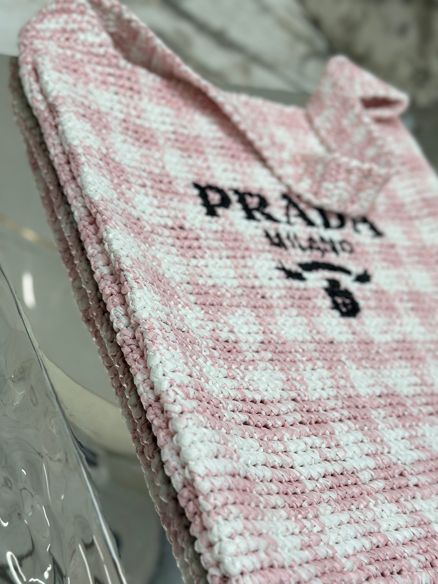 LARGE TOTE BAG 45 IN PINK MIX WHITE AND BLACK WOVEN RAFFIA mysite