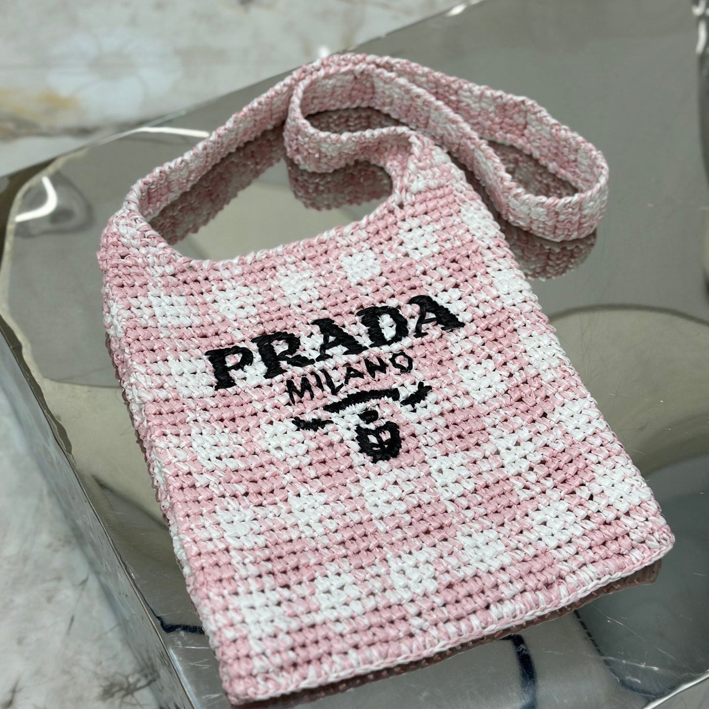 SMALL TOTE BAG 29 IN PINK MIX WHITE AND BLACK WOVEN RAFFIA mysite