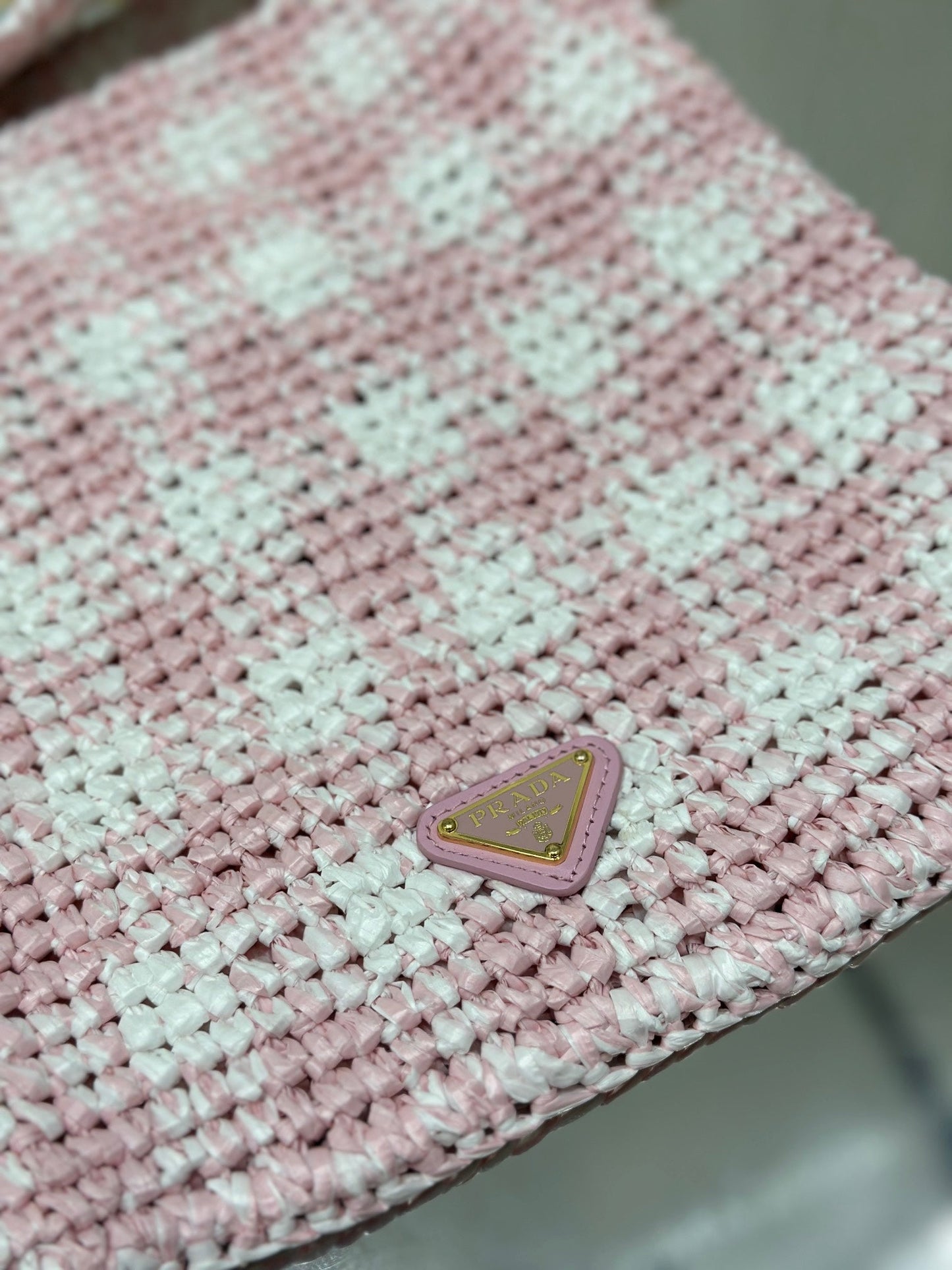 SMALL TOTE BAG 29 IN PINK MIX WHITE AND BLACK WOVEN RAFFIA mysite