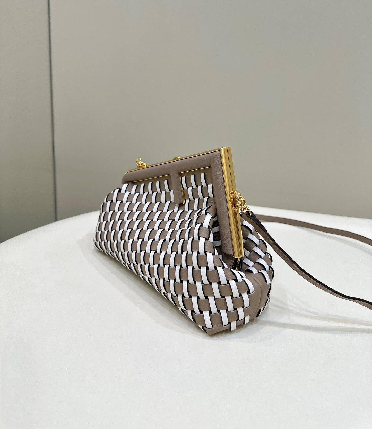 FENDI 26 FIRST SMALL IN TAN BROWN MIX WHITE CALFSKIN SILVER HARDWARE mysite