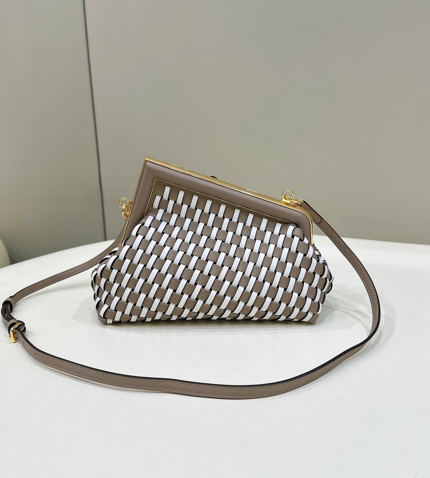 FENDI 26 FIRST SMALL IN TAN BROWN MIX WHITE CALFSKIN SILVER HARDWARE mysite