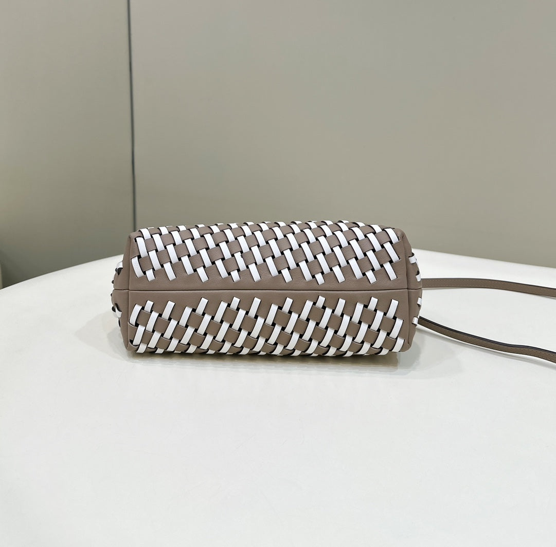 FENDI 26 FIRST SMALL IN TAN BROWN MIX WHITE CALFSKIN SILVER HARDWARE mysite