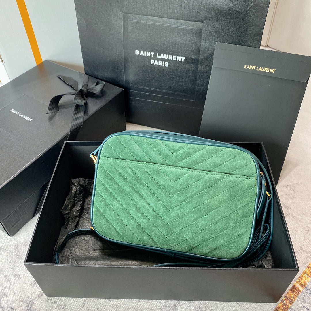 LOU CAMERA BAG 23 IN GREENISH SUEDE AND CALFSKIN TRIM mysite