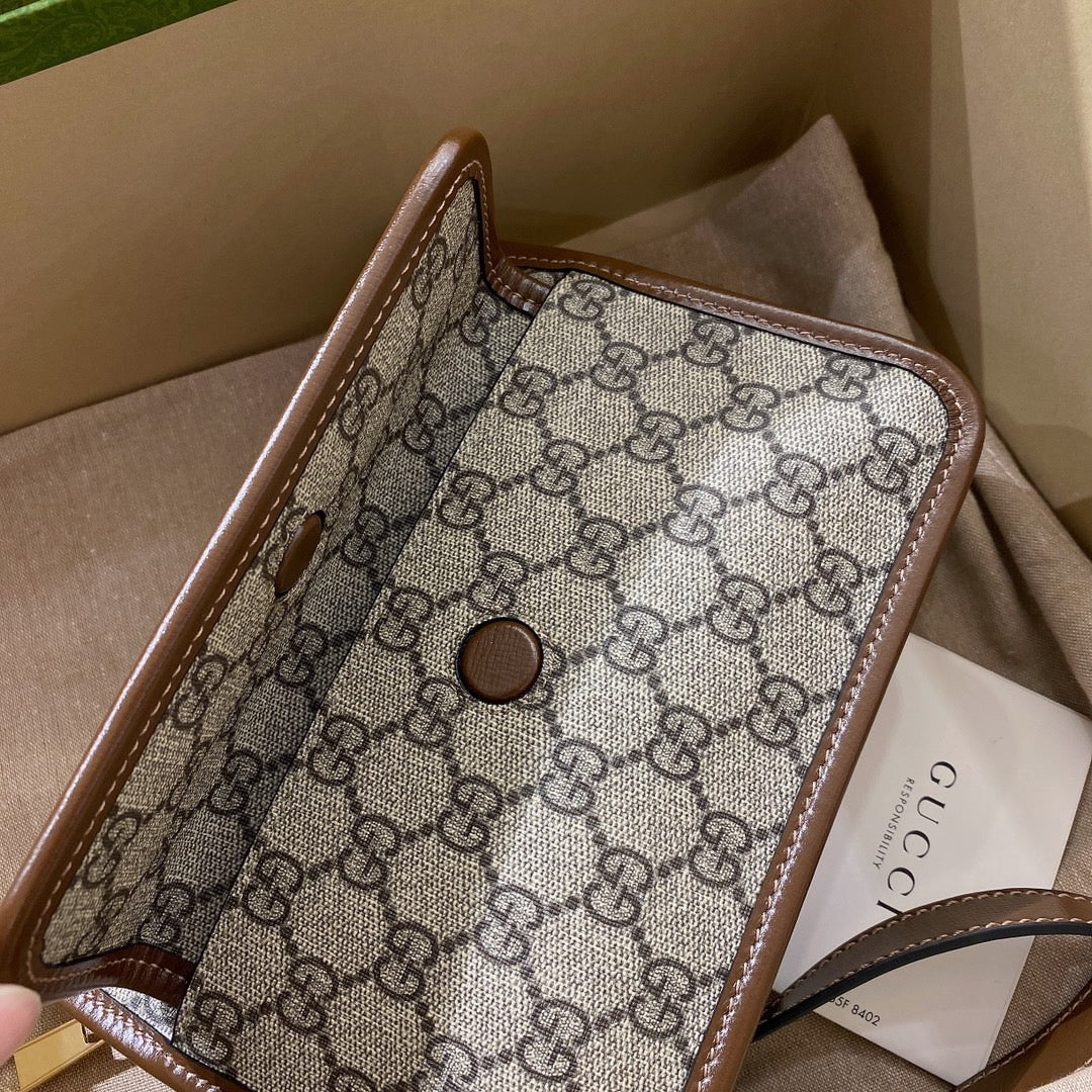 GG SMALL 21 CROSSBODY BAG WITH TAG IN BEIGE CANVAS AND BROWN CALFSKIN mysite