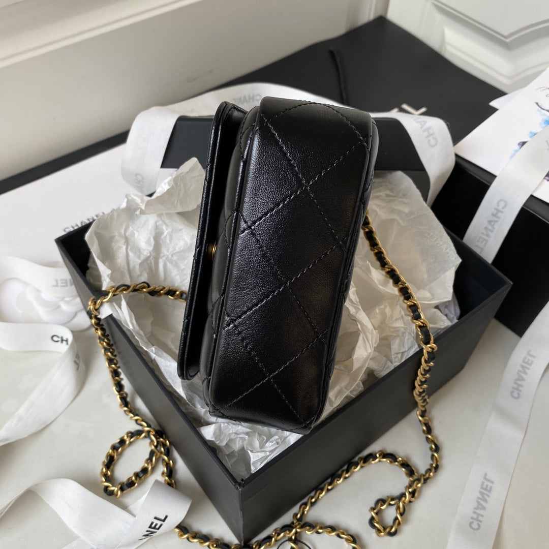 MINI FLAP BAG 13 IN BLACK LAMBSKIN WITH GOLD HANDLE mysite
