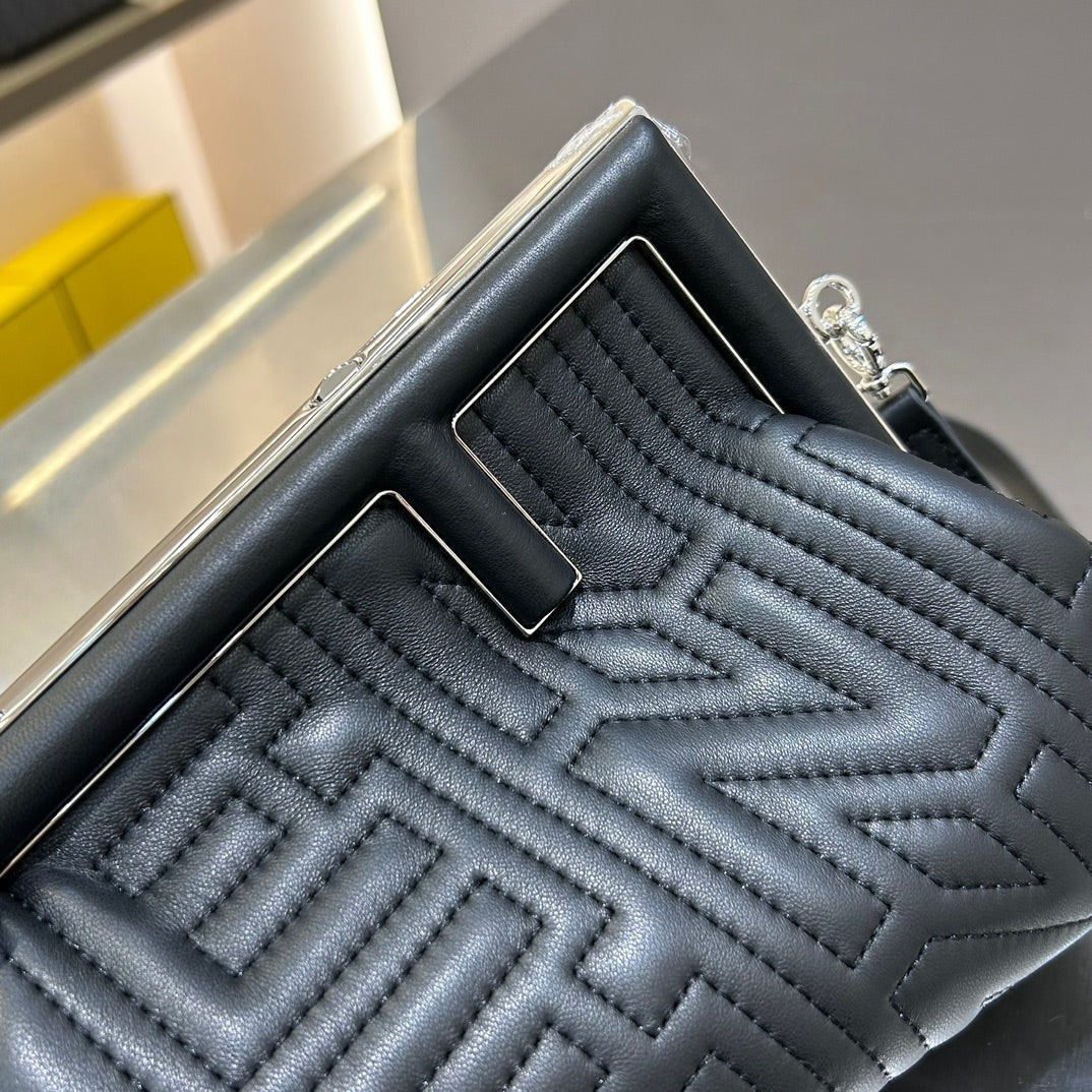 FENDI FIRST MINI 25 IN BLACK CALFSKIN BAG SILVER HARDWARE mysite
