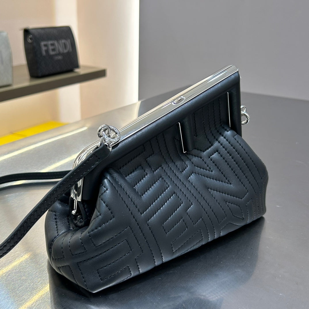 FENDI FIRST MINI 25 IN BLACK CALFSKIN BAG SILVER HARDWARE mysite